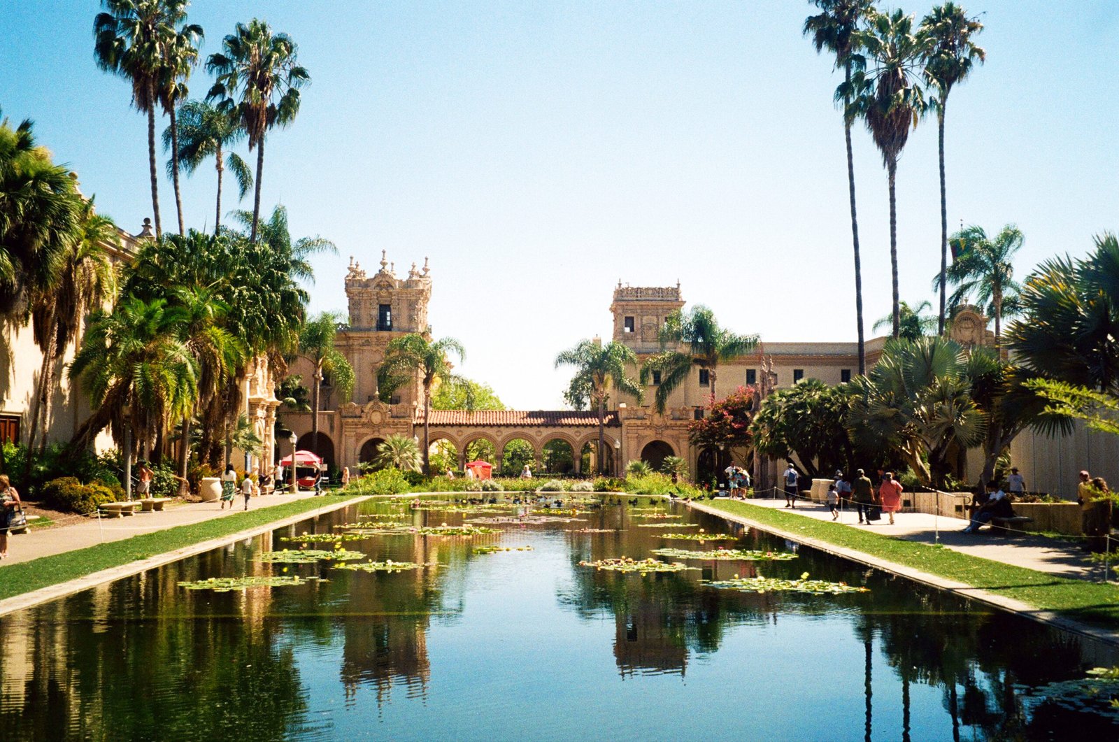 House of Hospitality reflecting pool with lily pads, Balboa Park, San Diego CA — photo by Andrew Rivera
